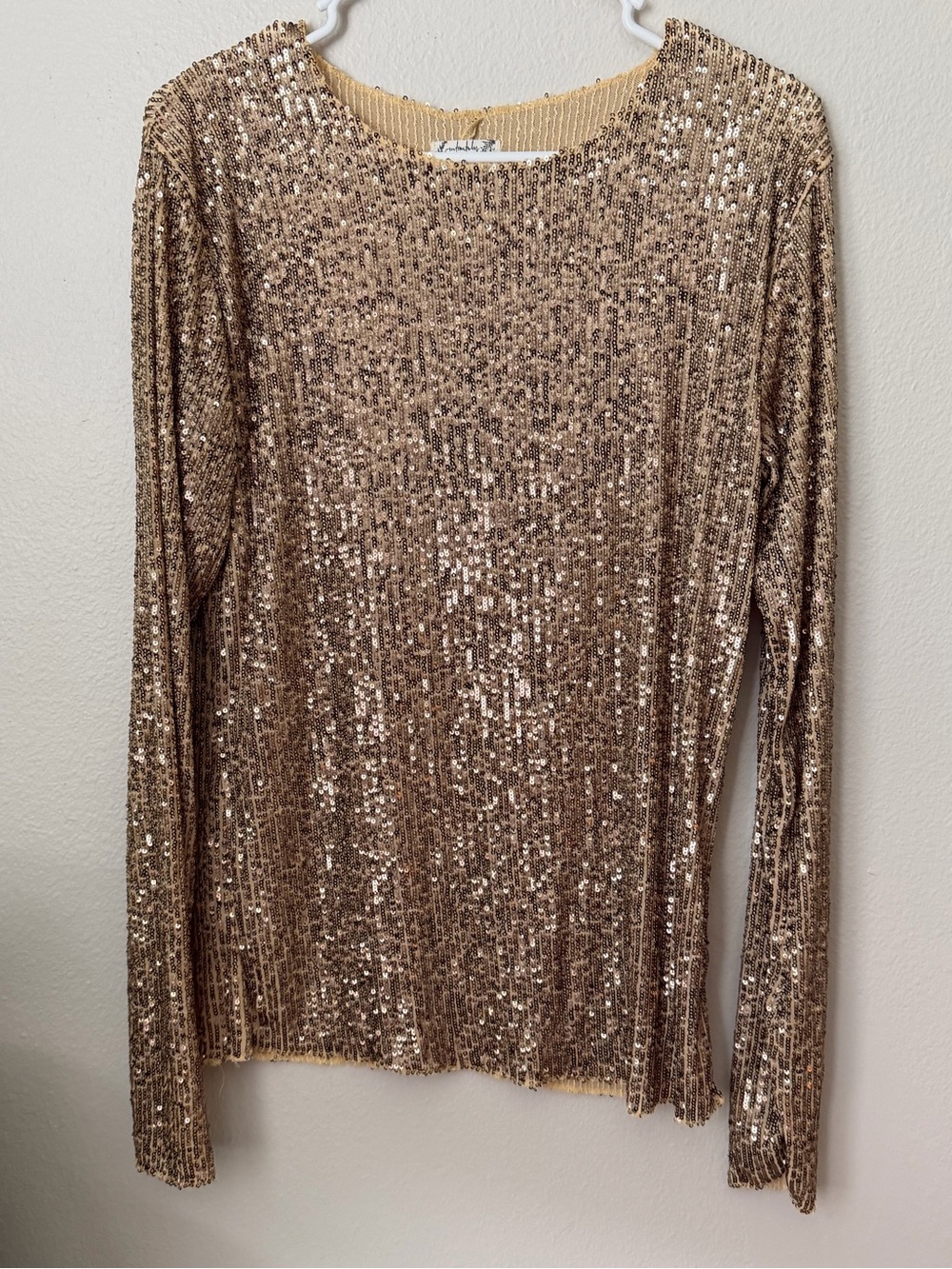 Free People Gold Rush Gold Sequin Long-Sleeve Women's Top Large - Picture 3 of 7